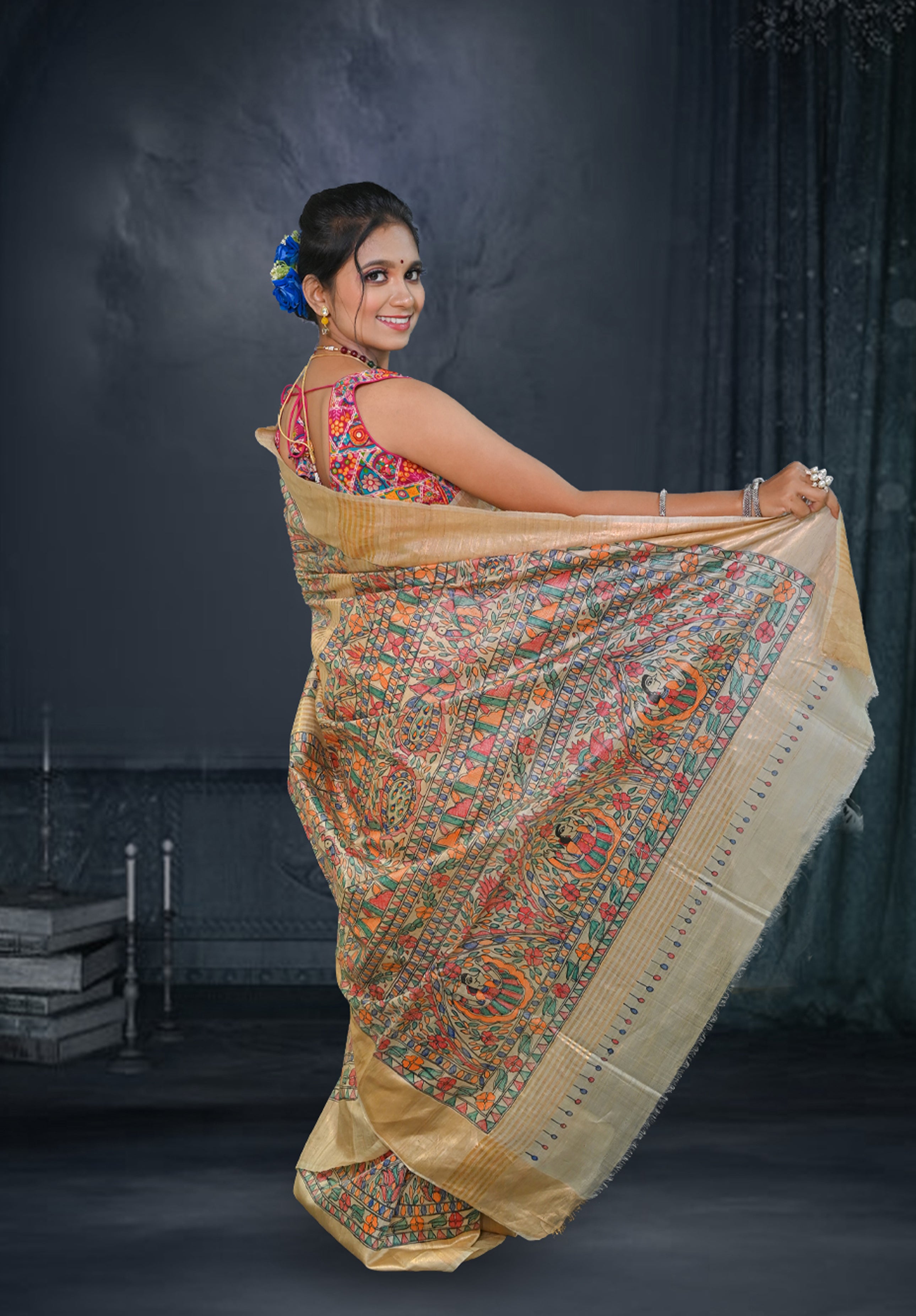 Pure Madhubani Saree With Blouse Piece – Cream