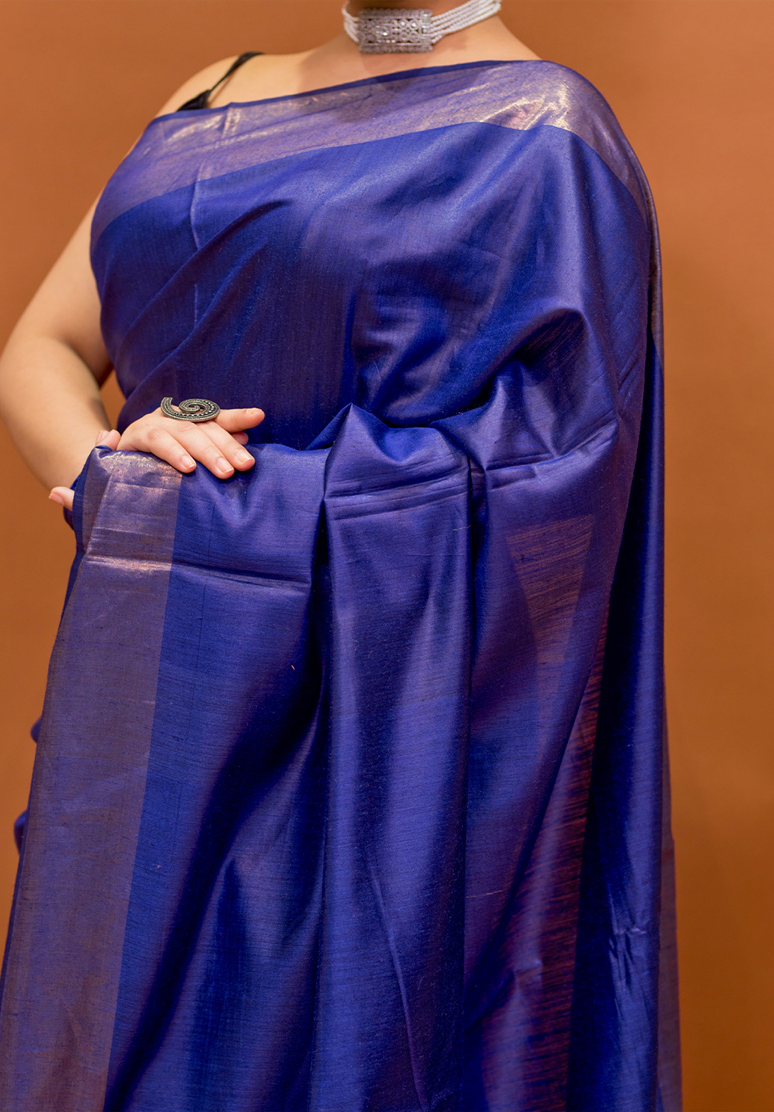 Women’s Woven Design Pure Muga Silk Saree With Blouse Piece- Royal blue