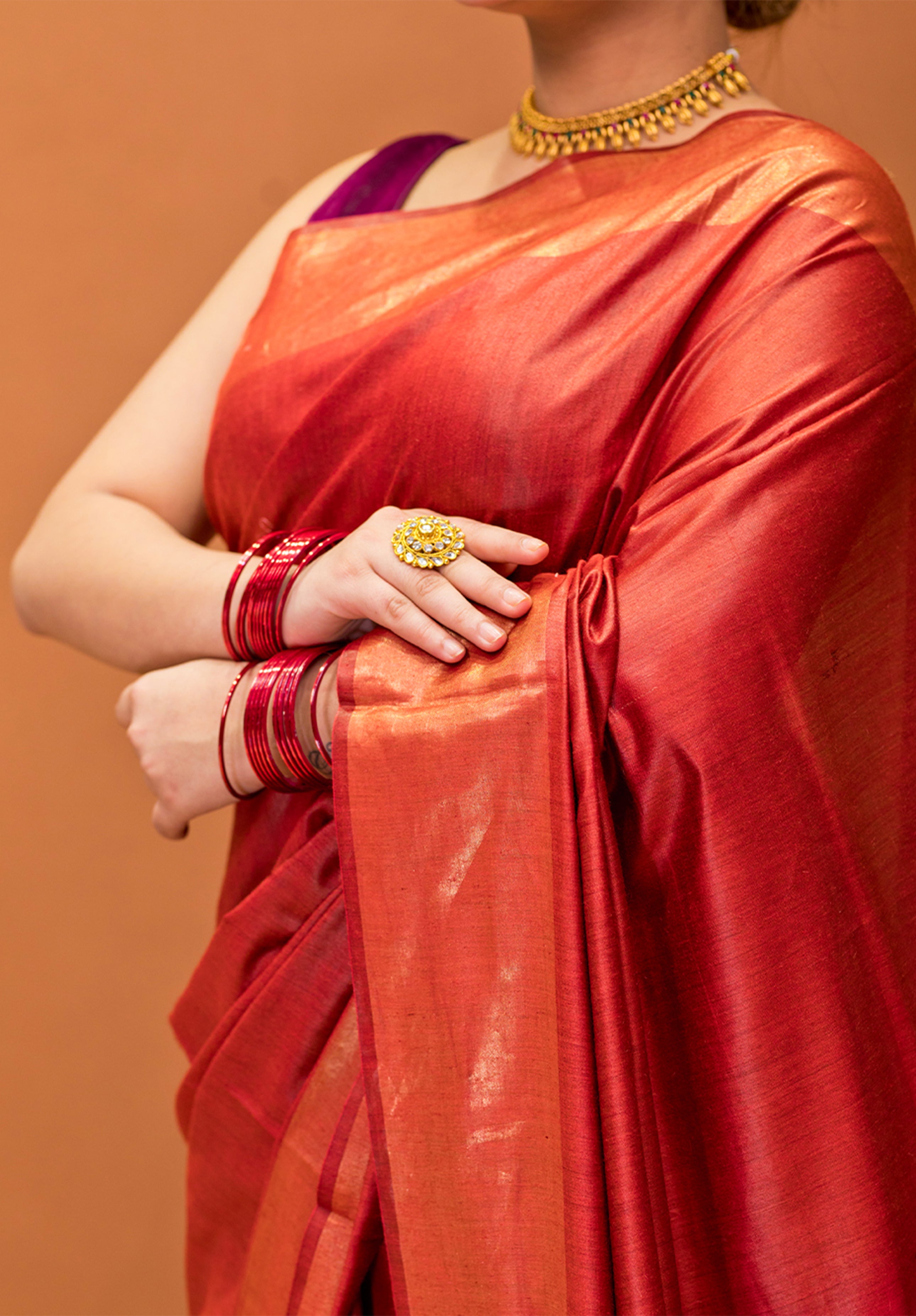 Women’s Woven Design Pure Muga Silk Saree With Blouse Piece- Coffee Maroon