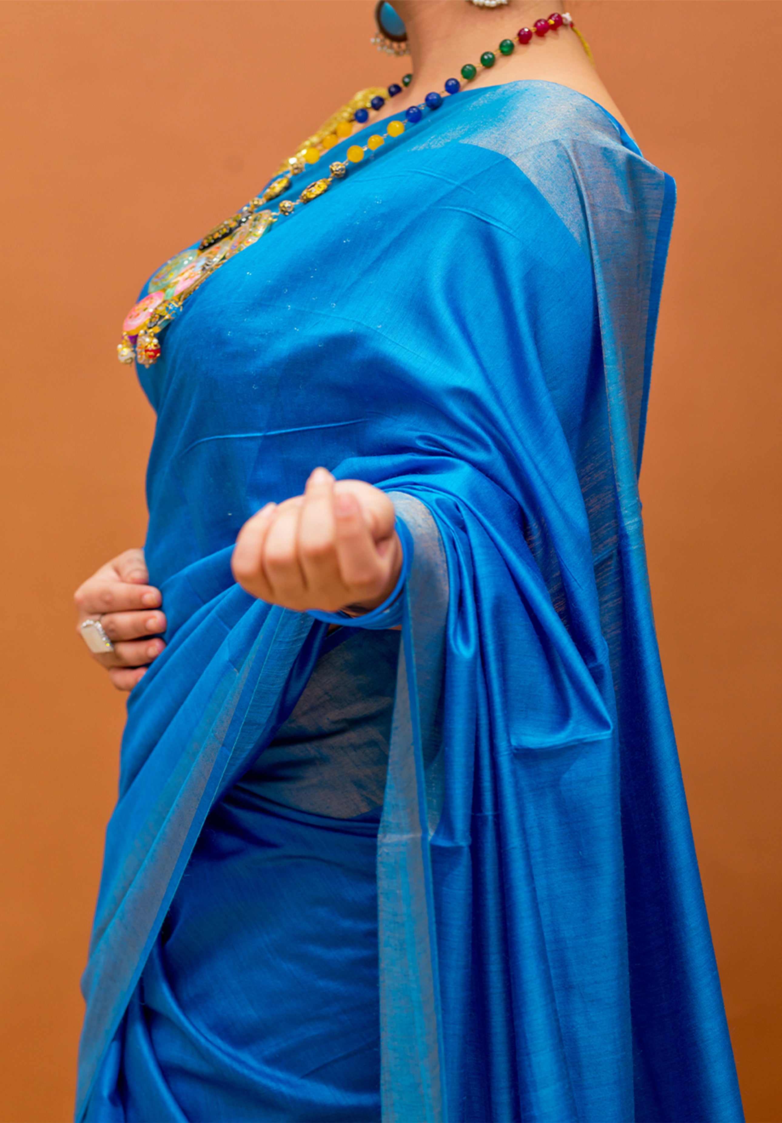 Women’s Woven Design Pure Muga Silk Saree With Blouse Piece- Blue