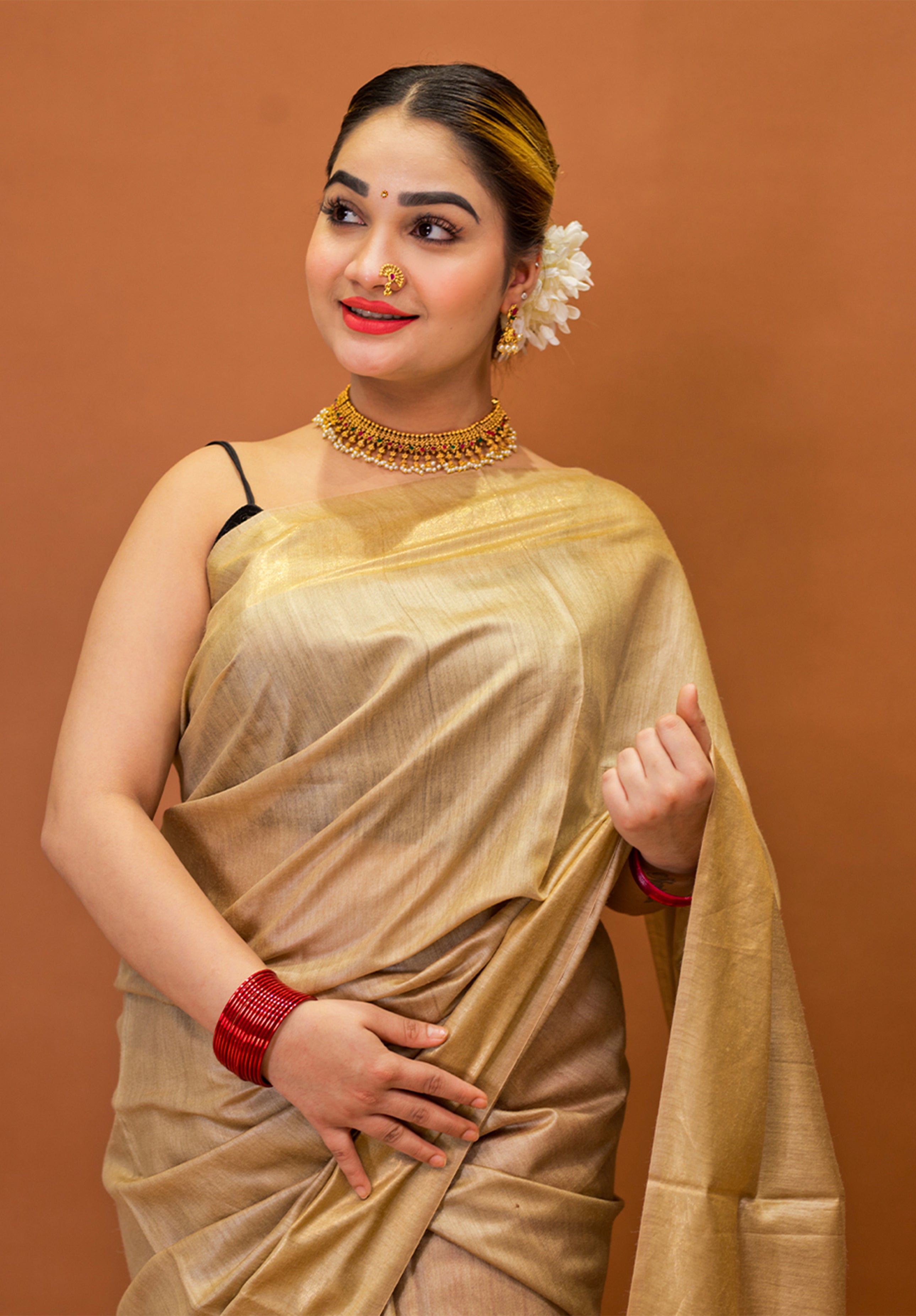 Women’s Woven Design Pure Muga Silk Saree With Blouse Piece- Cream