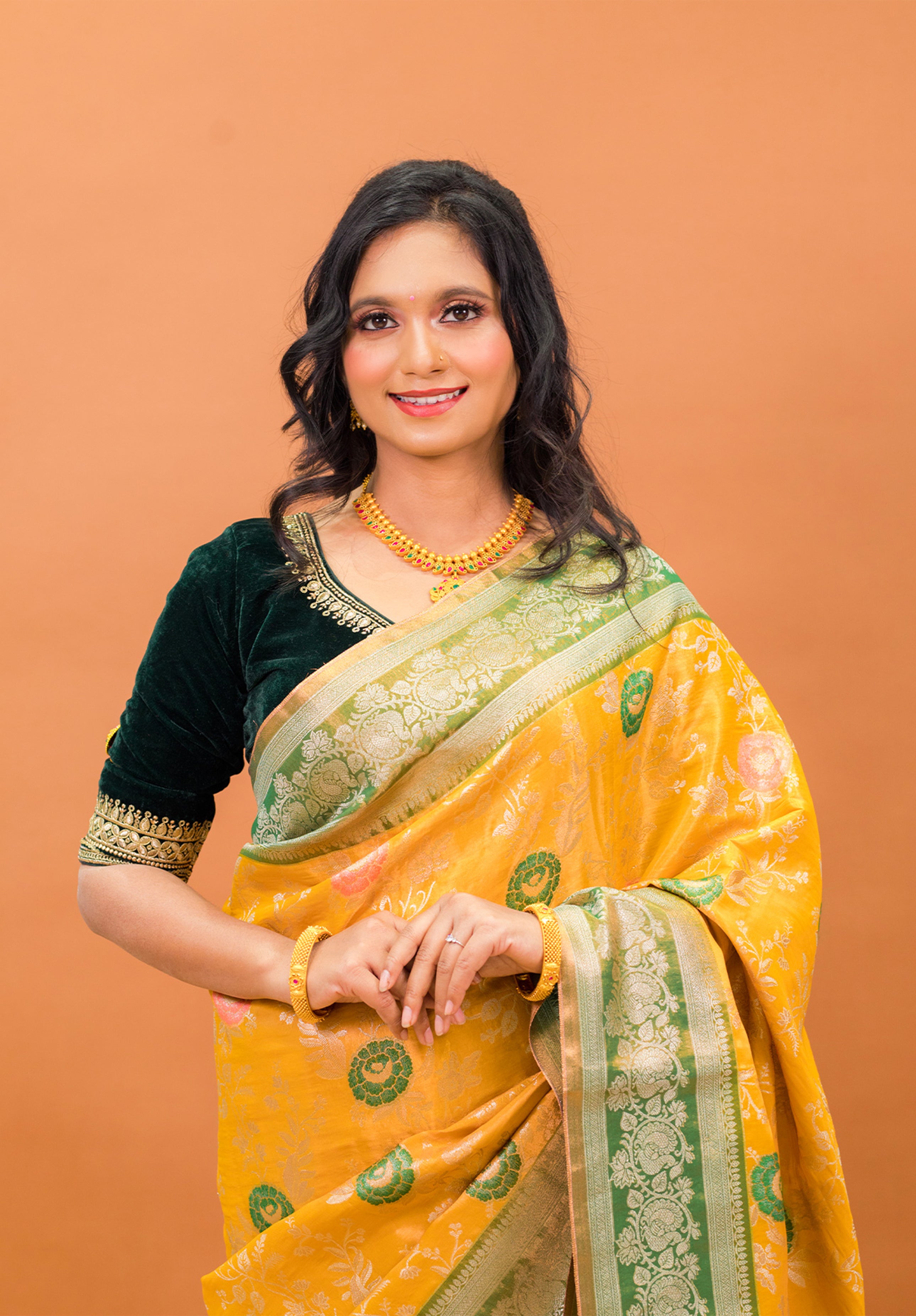 Pure Tissue Kanjivaram Silk Saree With Blouse Piece- Yellow