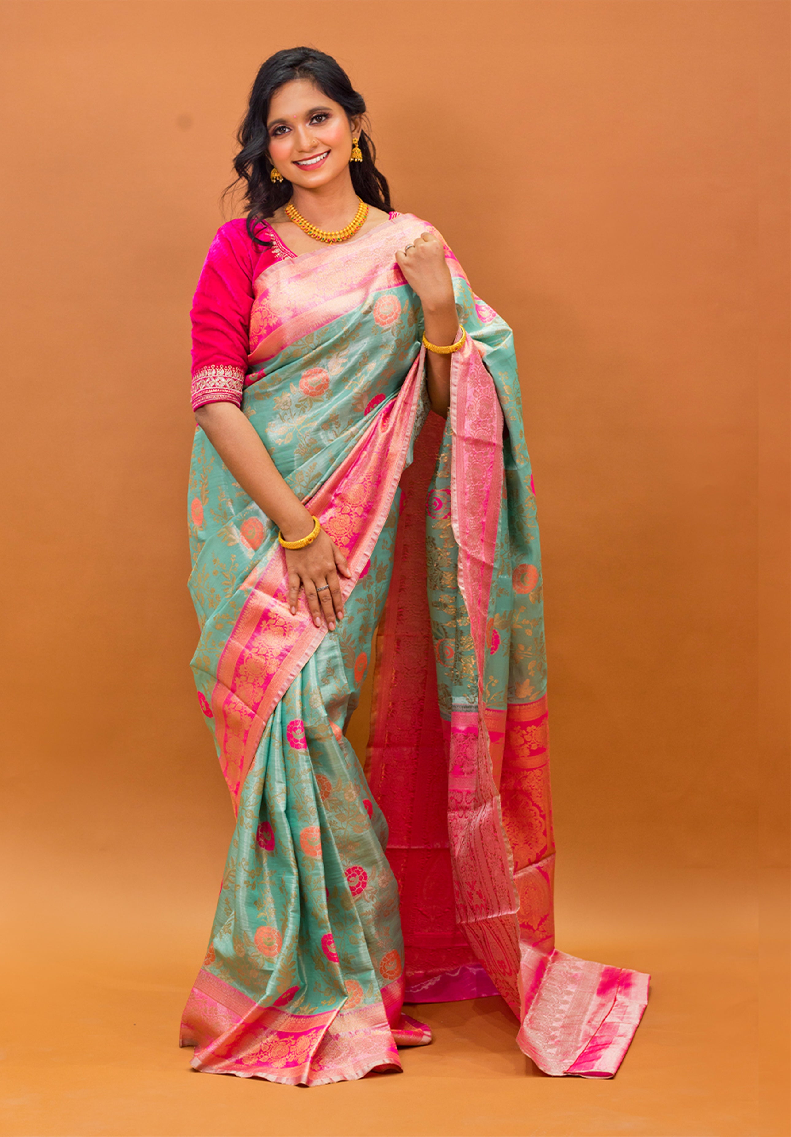 Pure Tissue Kanjivaram Silk Saree With Blouse Piece- Light pista
