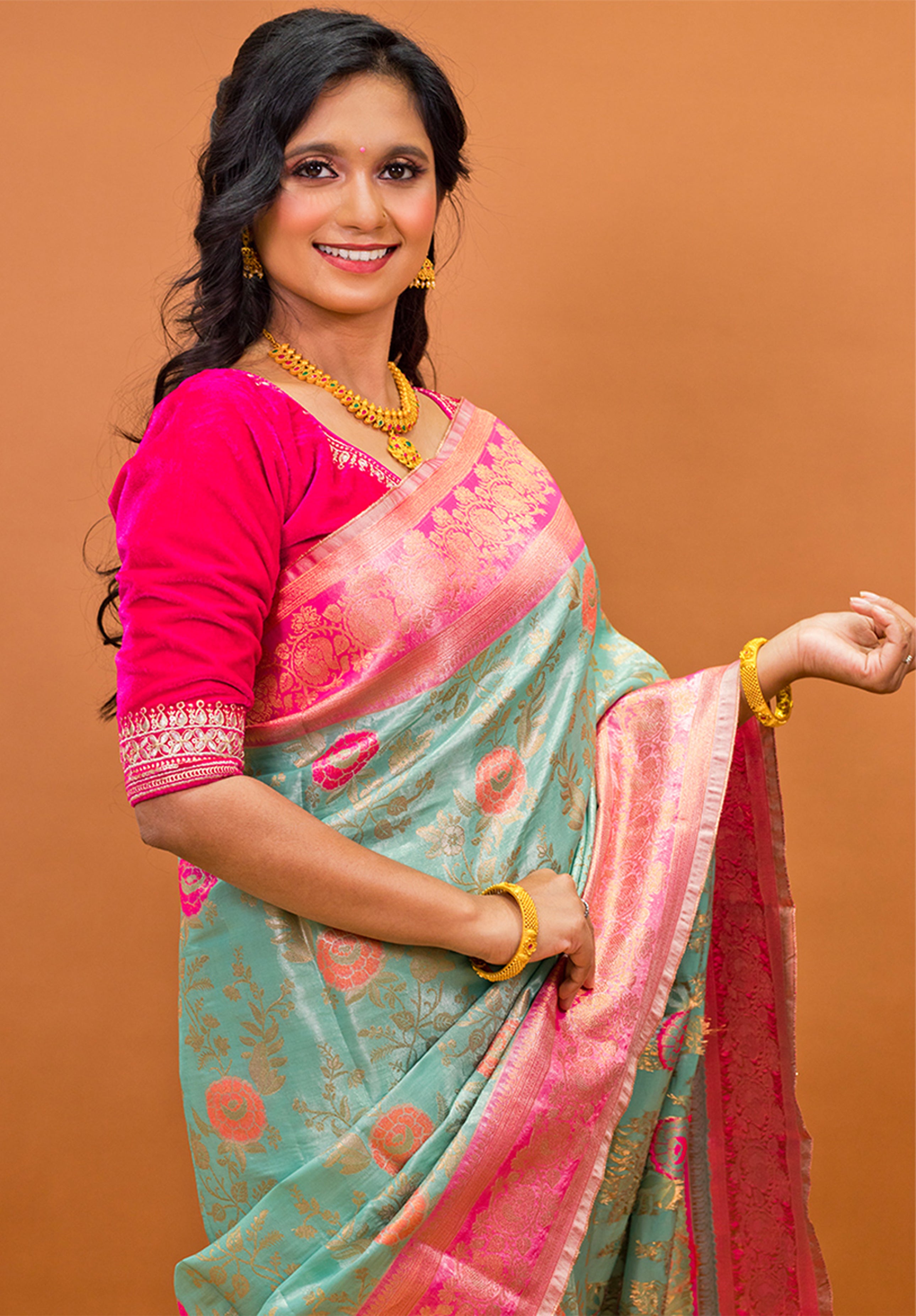 Pure Tissue Kanjivaram Silk Saree With Blouse Piece- Light pista