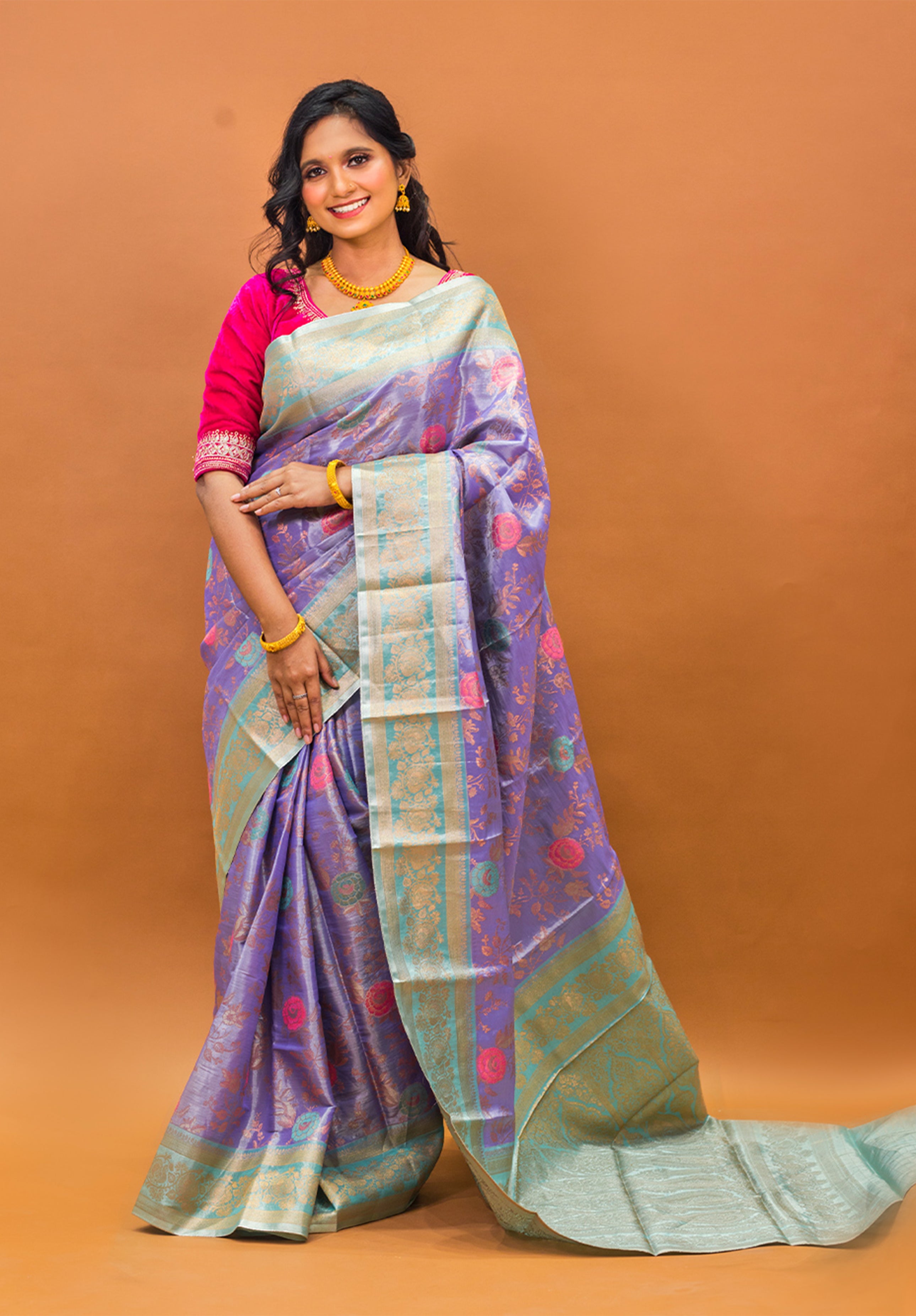 Pure Tissue Kanjivaram Silk Saree With Blouse Piece- Light blue