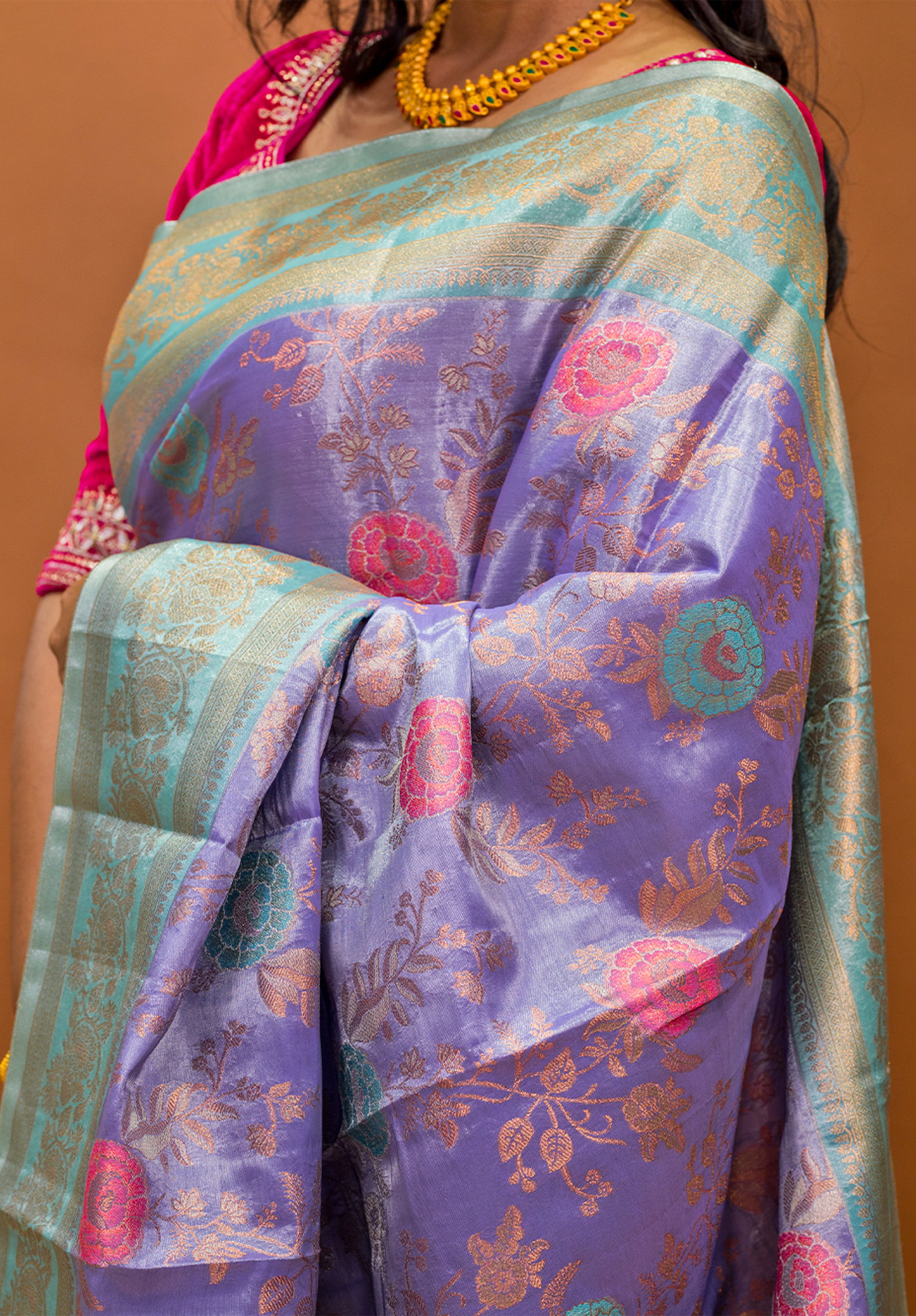 Pure Tissue Kanjivaram Silk Saree With Blouse Piece- Light blue
