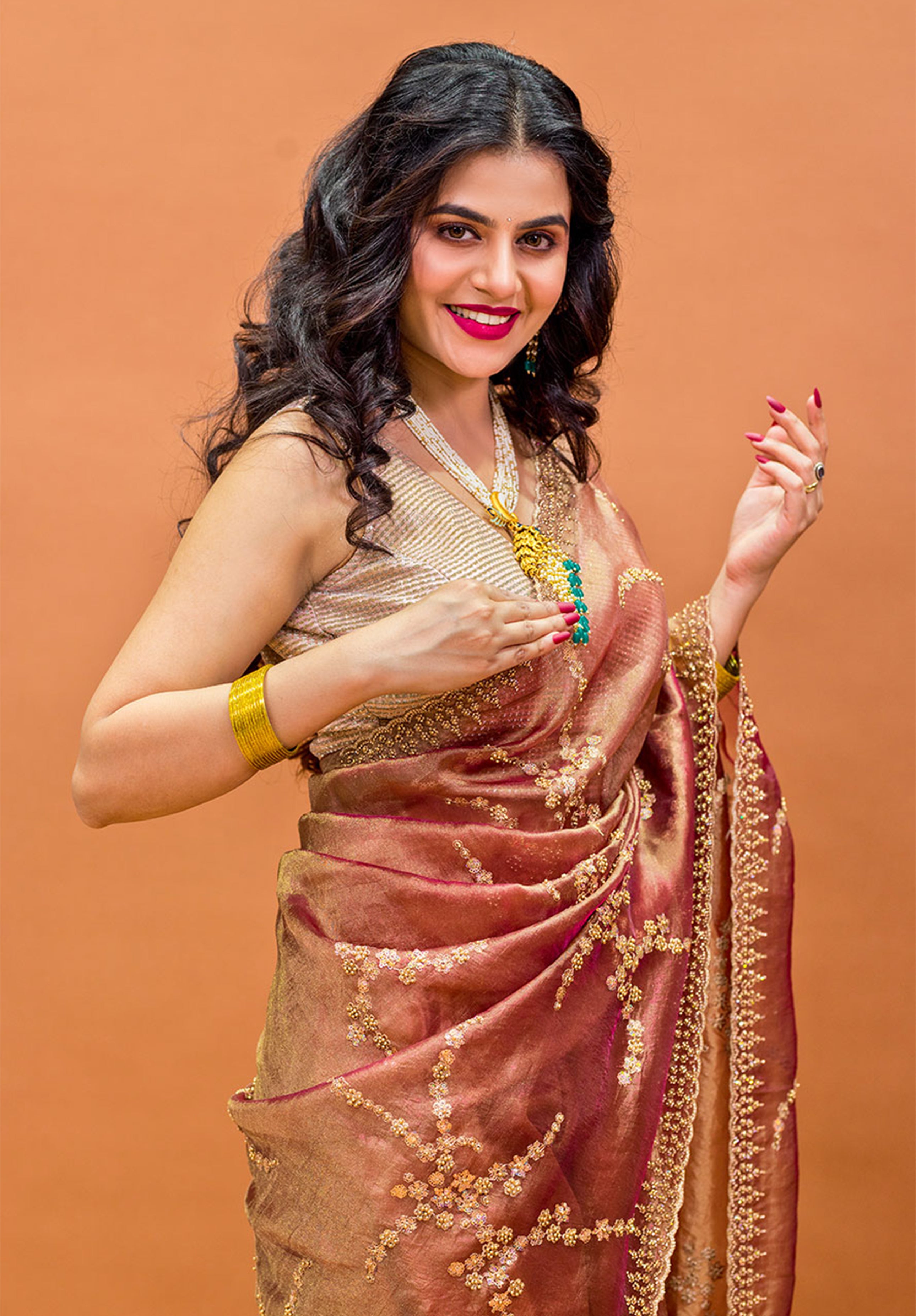 Women’s Woven Design Pure Organza Saree With Blouse Piece- Brown