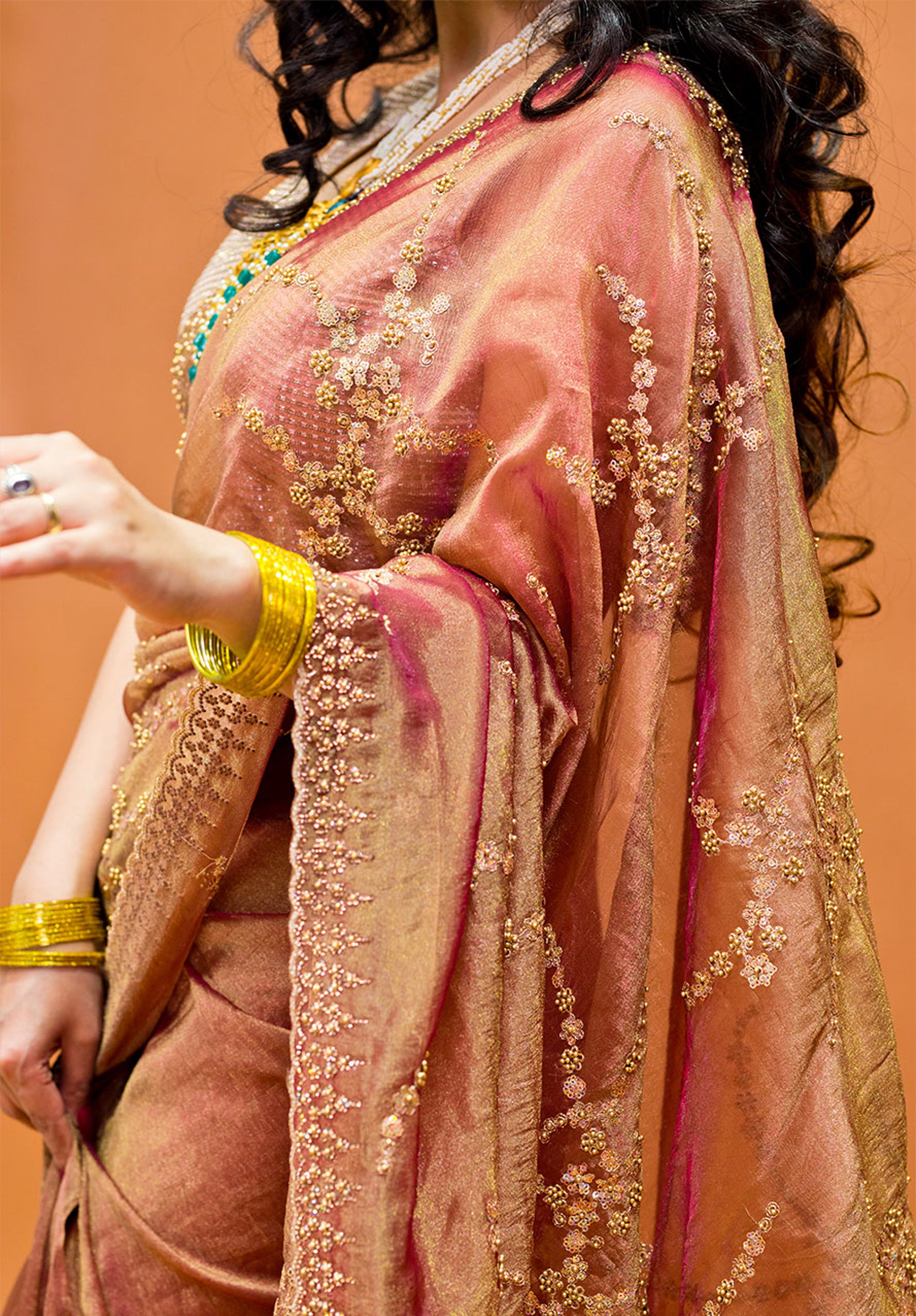 Women’s Woven Design Pure Organza Saree With Blouse Piece- Brown
