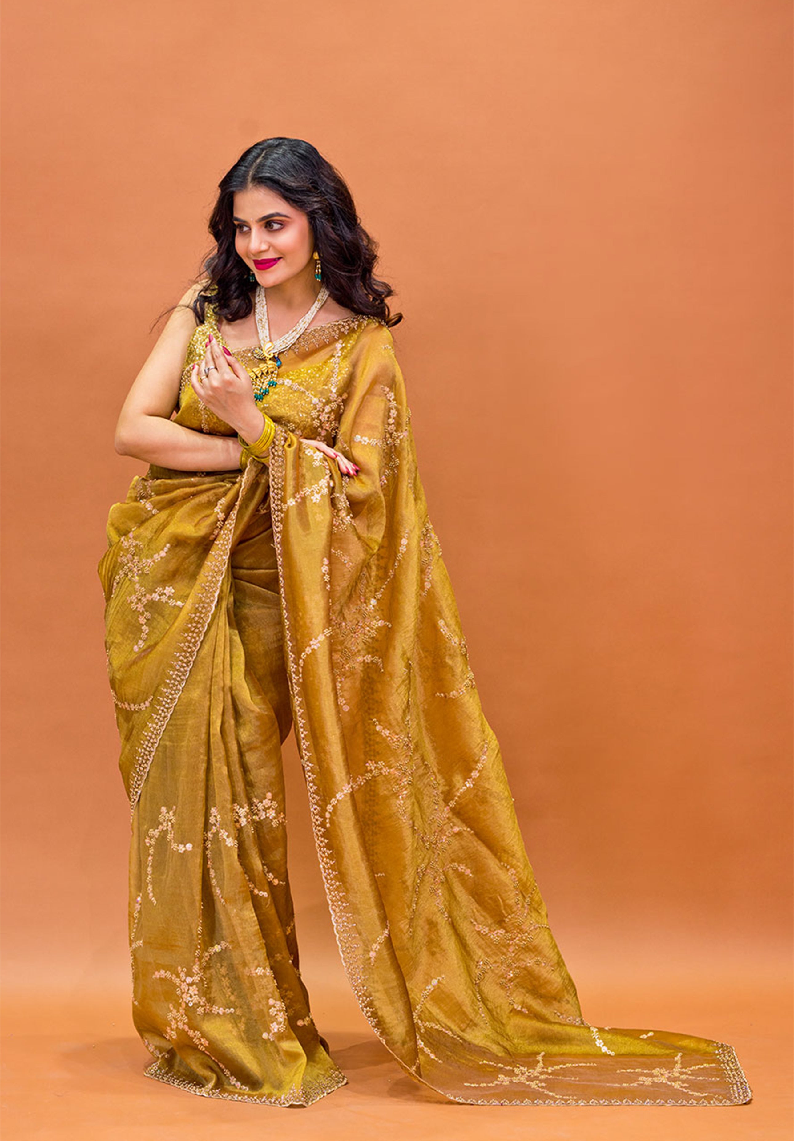 Women’s Woven Design Pure Organza Saree With Blouse Piece- Lemon Yellow