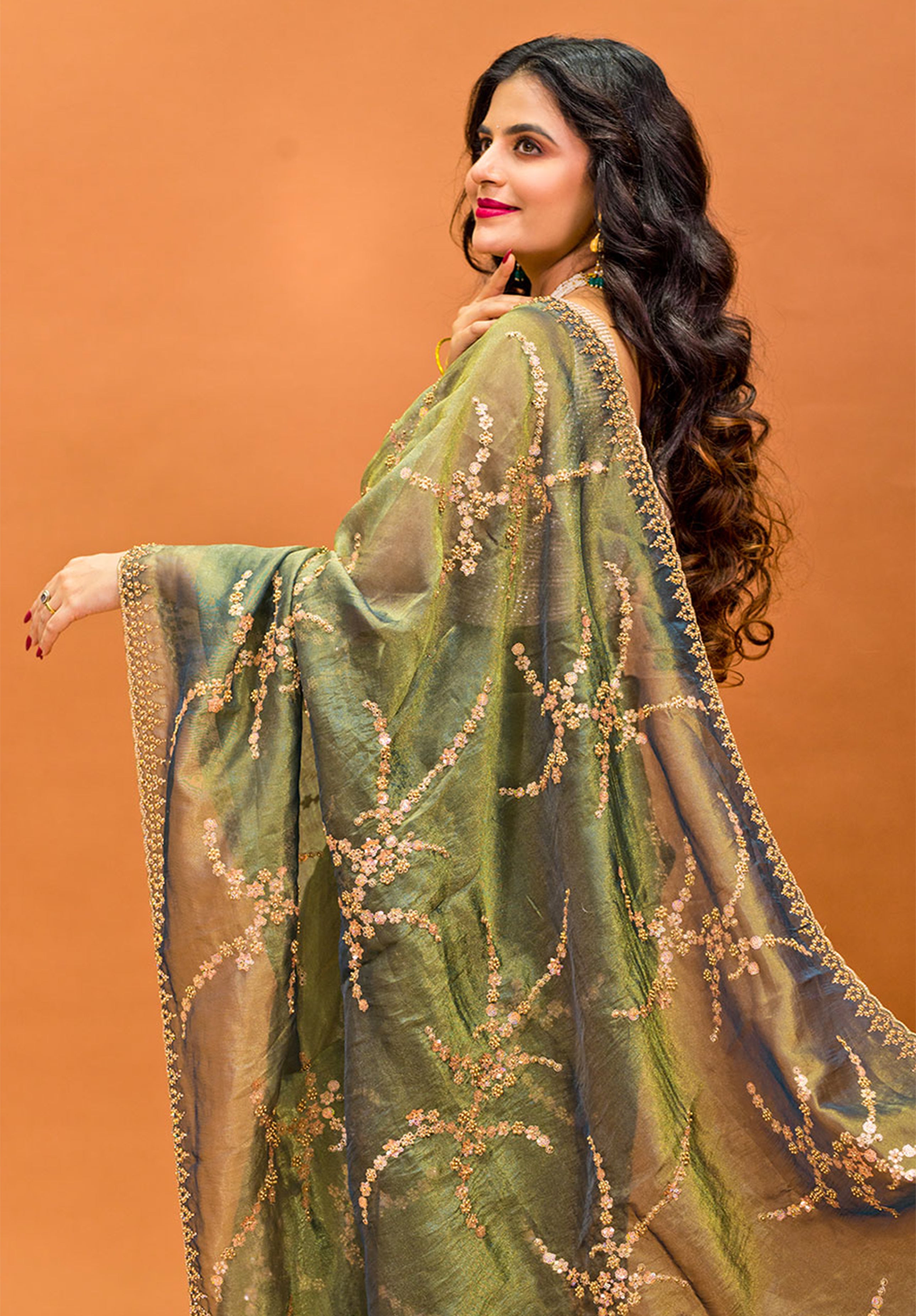 Women’s Woven Design Pure Organza Saree With Blouse Piece- Green