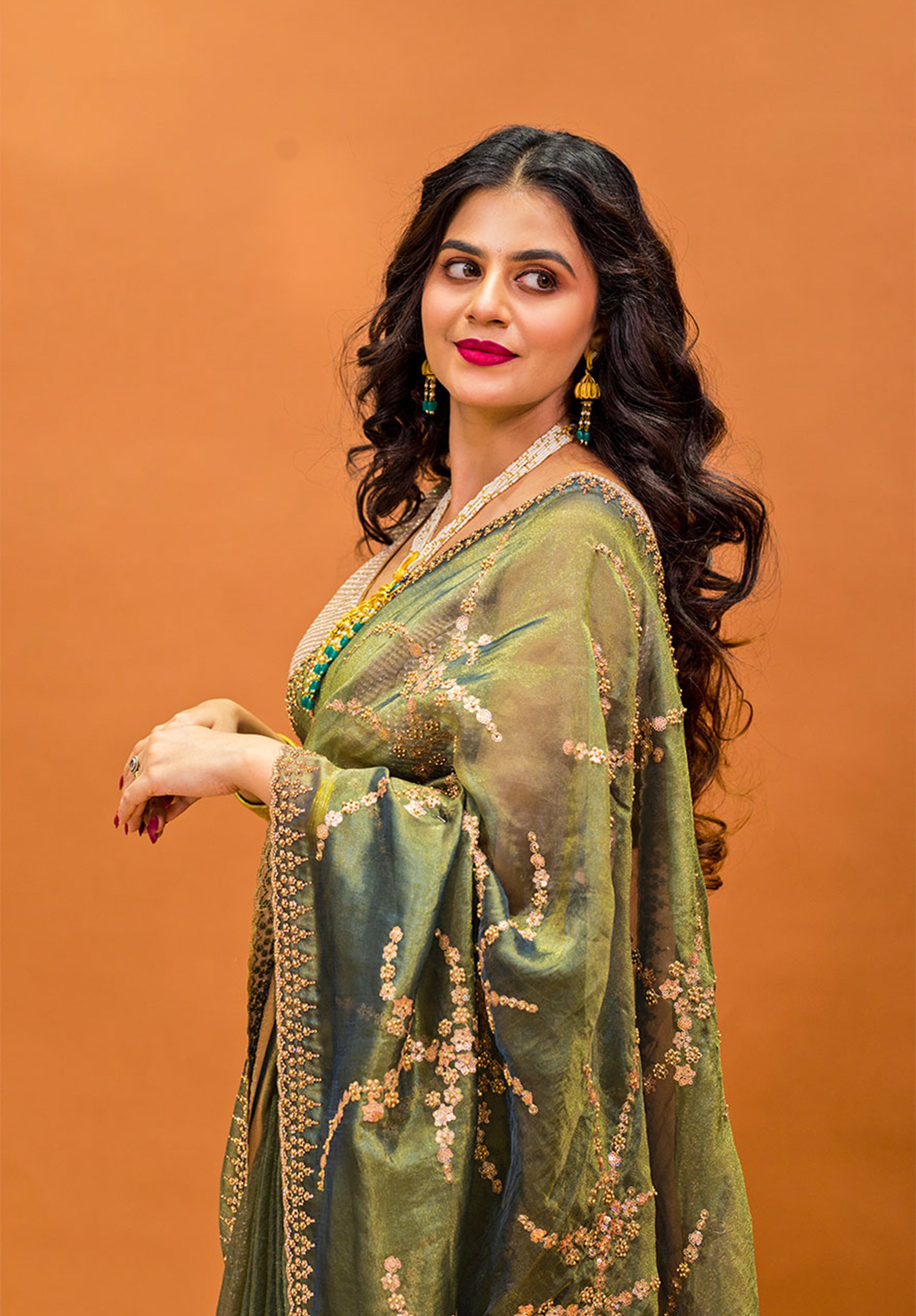 Women’s Woven Design Pure Organza Saree With Blouse Piece- Green