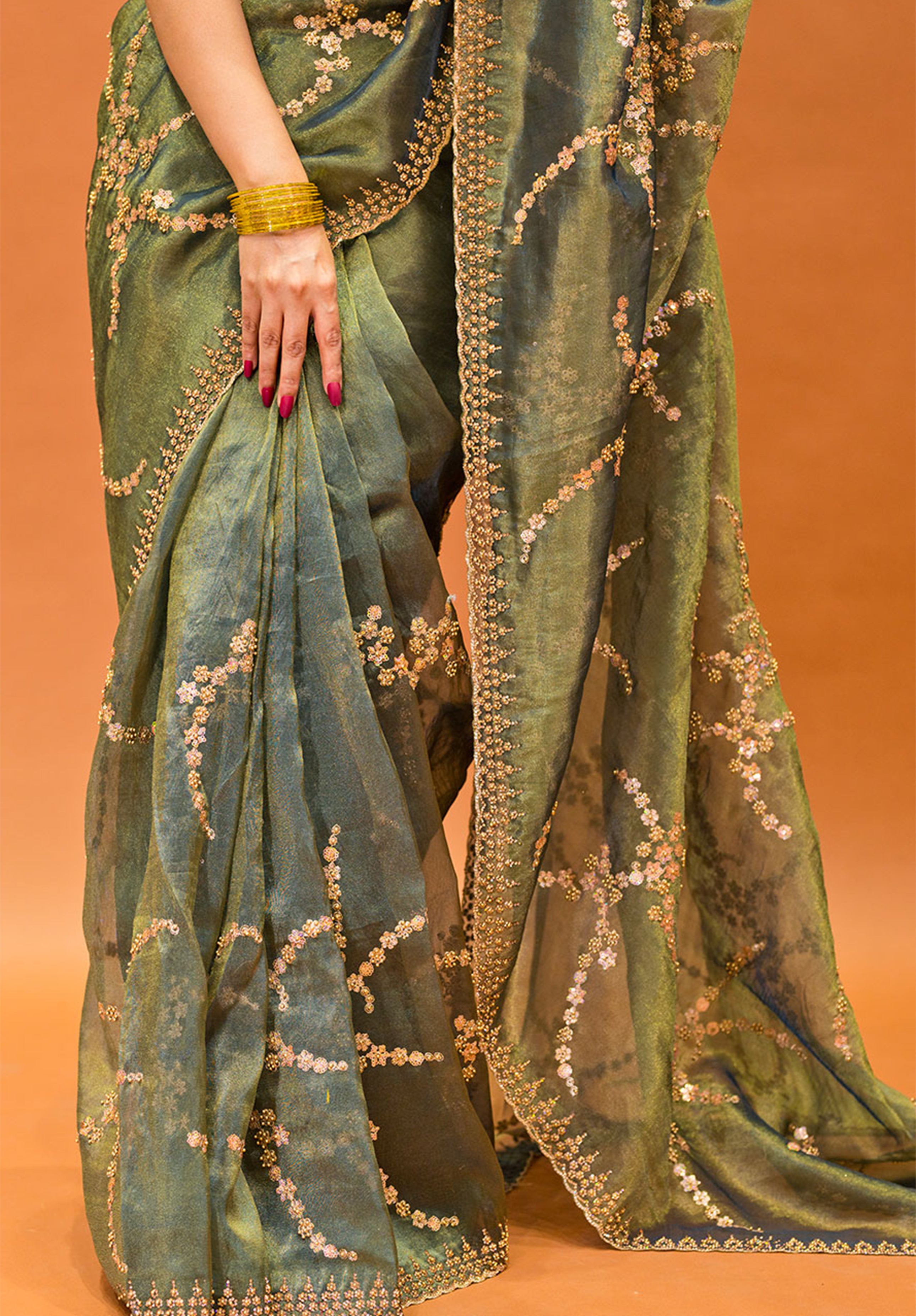 Women’s Woven Design Pure Organza Saree With Blouse Piece- Green